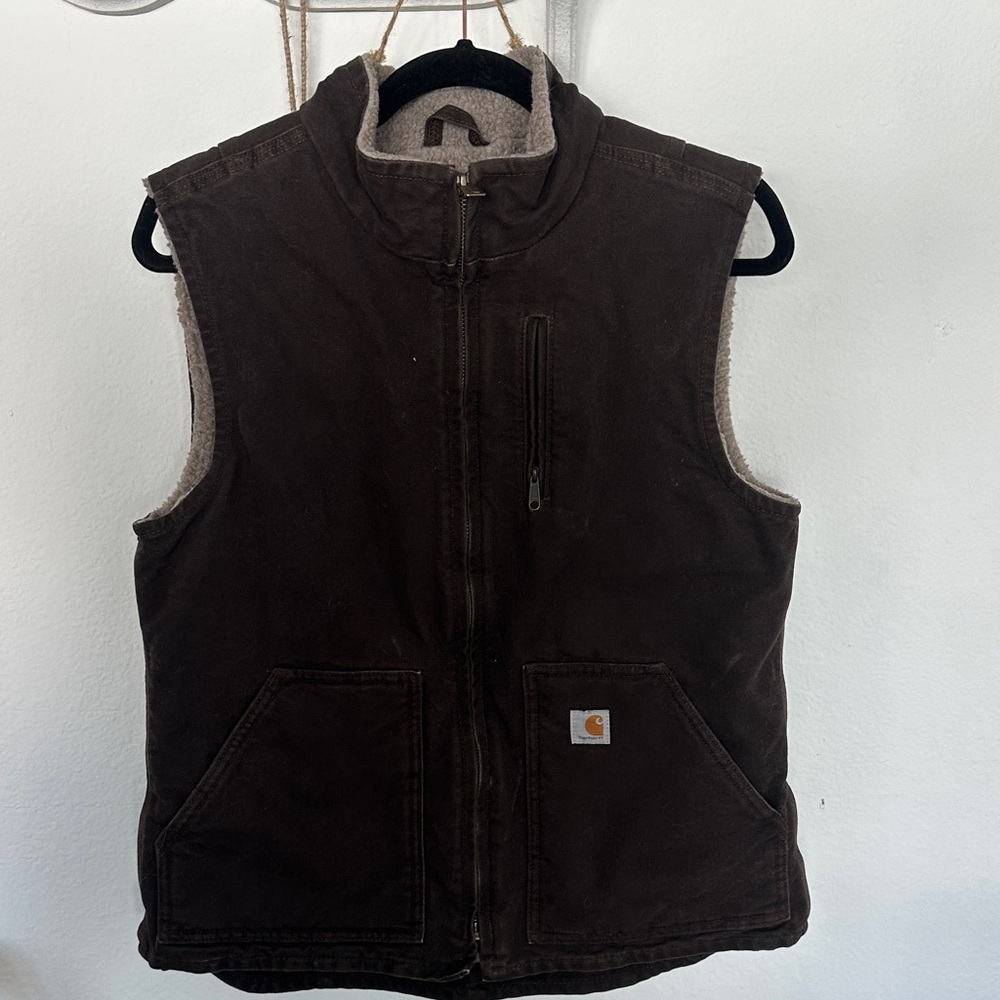 Vintage Carhartt WV001 DKB Sherpa lined Brown Vest